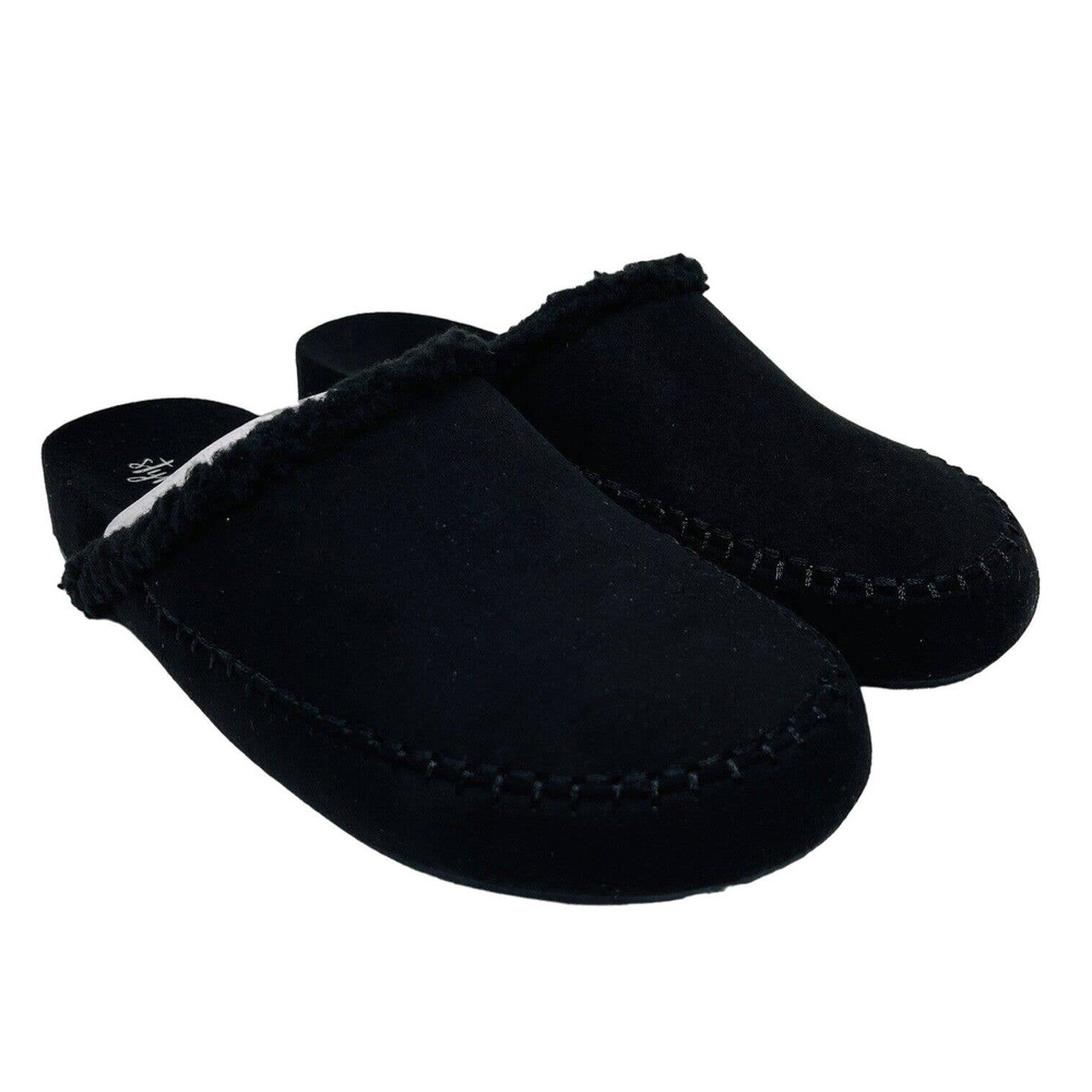 New Style & Co. Womans Sz 7M Brooklynn Faux Fur Lined Slide Slippers Shoes Black
